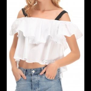 Zara White Poplin Top With Black Straps